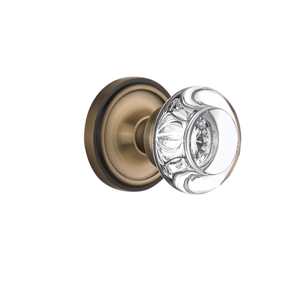 Nostalgic Warehouse CLARCC Single Dummy Classic Rose with Round Clear Crystal Knob in Antique Brass